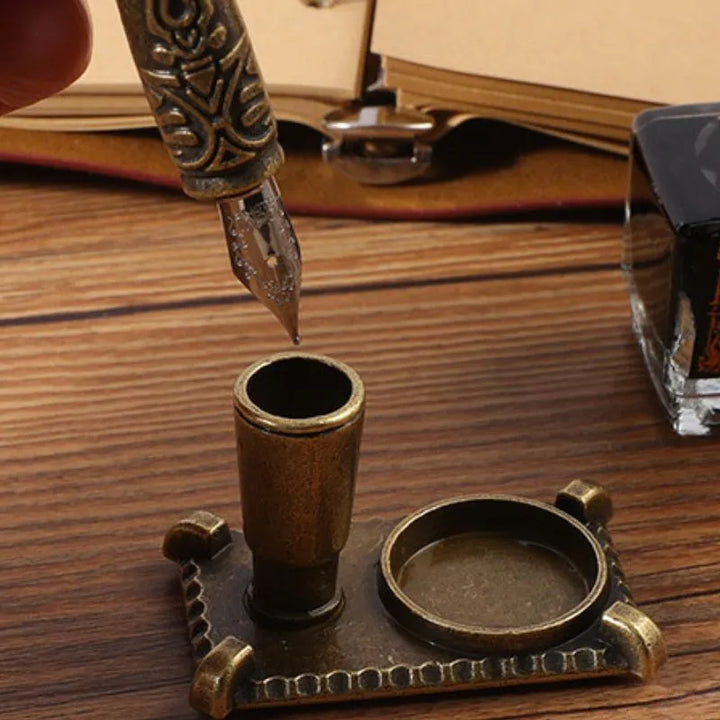 Zestaw Kaligraficzny Vintage Z Notesem I Zielonym Piórem