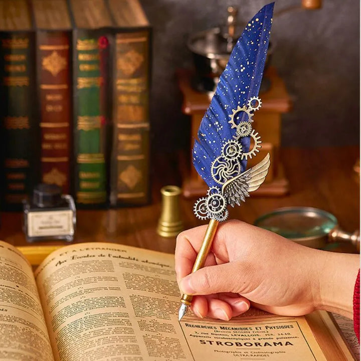 Zestaw Kaligraficzny Vintage Z Piórem Niebieskim I Akcesoriami