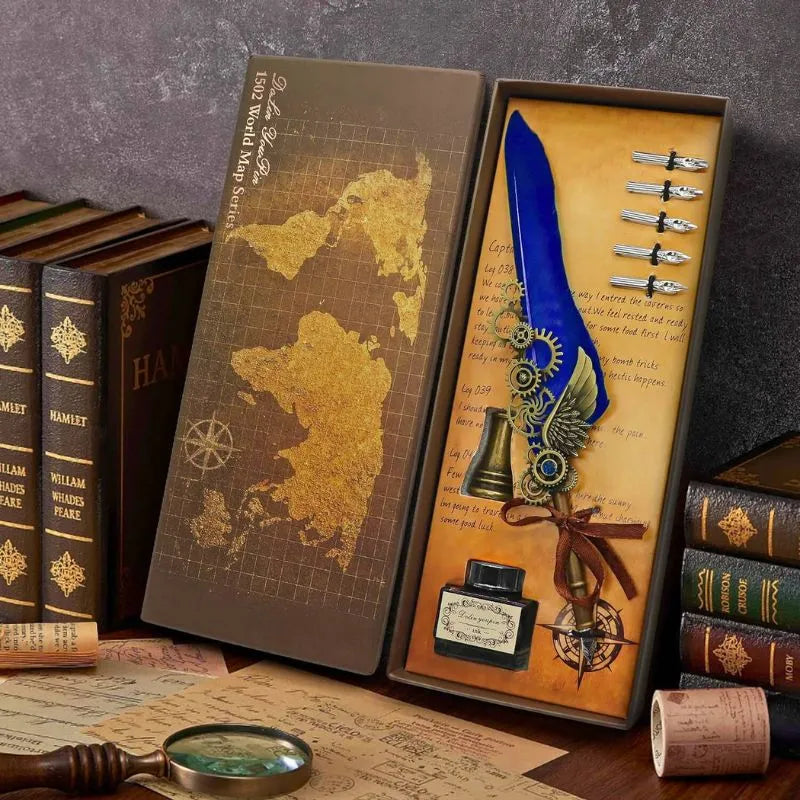 zestaw-kaligraficzny-vintage-z-piorem-niebieskim-i-akcesoriami