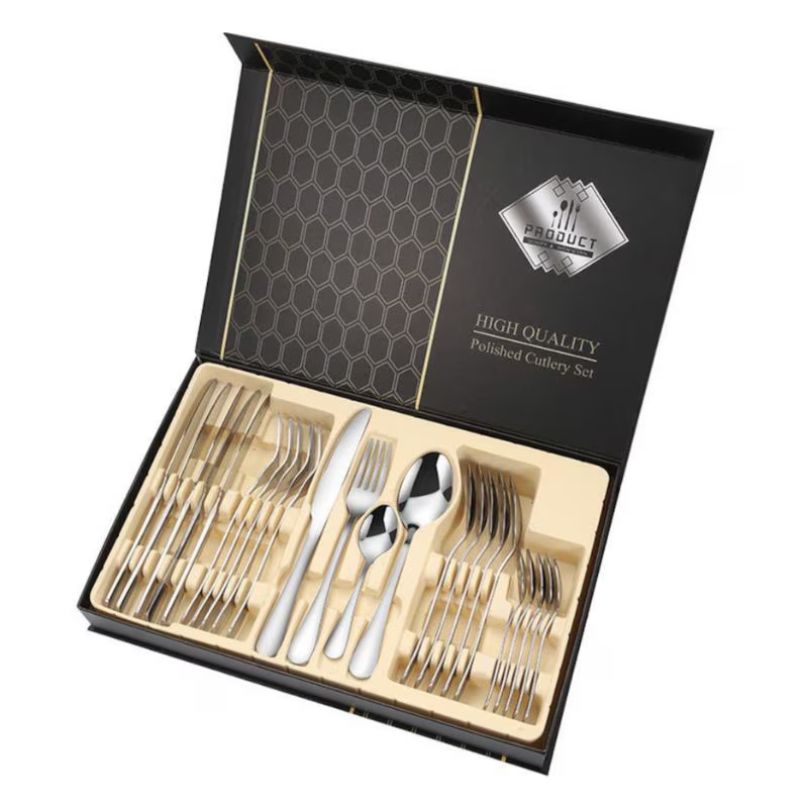 Portugalski zestaw sztuccow 24 sztuki srebrne ze stali nierdzewnej