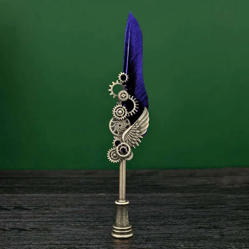 Zestaw Kaligraficzny Vintage Z Piórem Niebieskim I Akcesoriami