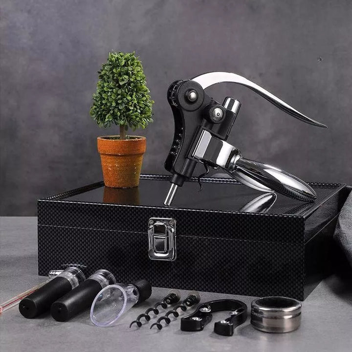 Kaseta z akcesoriami do wina Premium Silver Classic Design 9 elementów