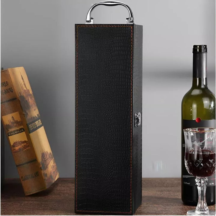 Luksusowa skrzynka na wino 1 butelka z akcesoriami skóra ekologiczna krokodyl