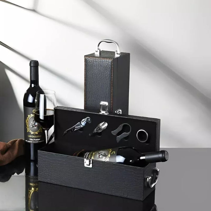 Luksusowa skrzynka na wino 1 butelka z akcesoriami skóra ekologiczna krokodyl