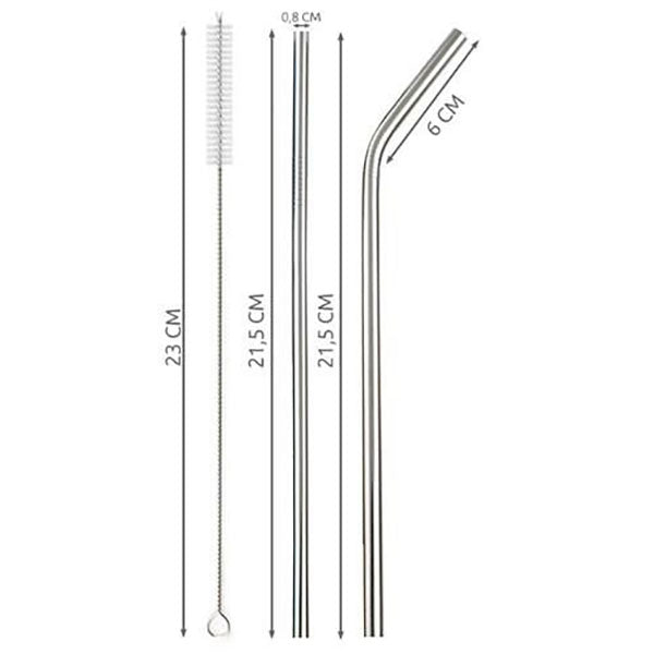 Zestaw 8 wielorazowych słomek ze stali nierdzewnej